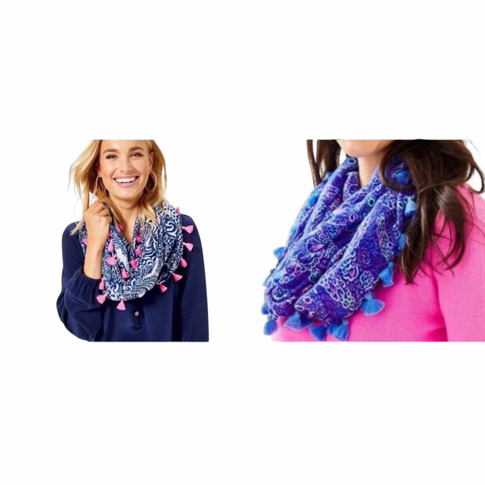NWT 2 Lilly Pulitzer Resort Infiniti Scarf Navy High Tide + Take It Slow Turtle